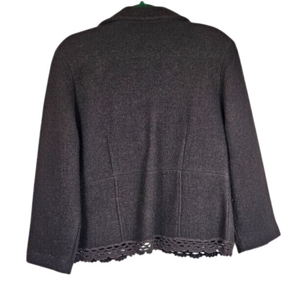 Michael Simon Wool Blazer M Brown Velvet Flower Crochet Trim Cottagecore Artsy - Picture 2 of 9